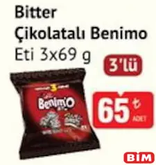 ETİ BENİMO BİTTER ÇİKOLATALI 3X69 G 3'LÜ